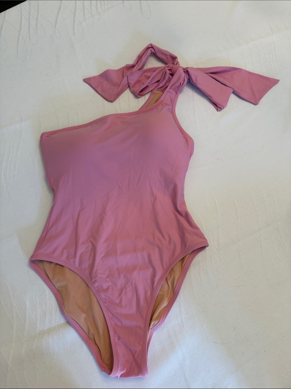 J. Crew Pink One-Shoulder Tie-Strap One-Piece Swimsuit